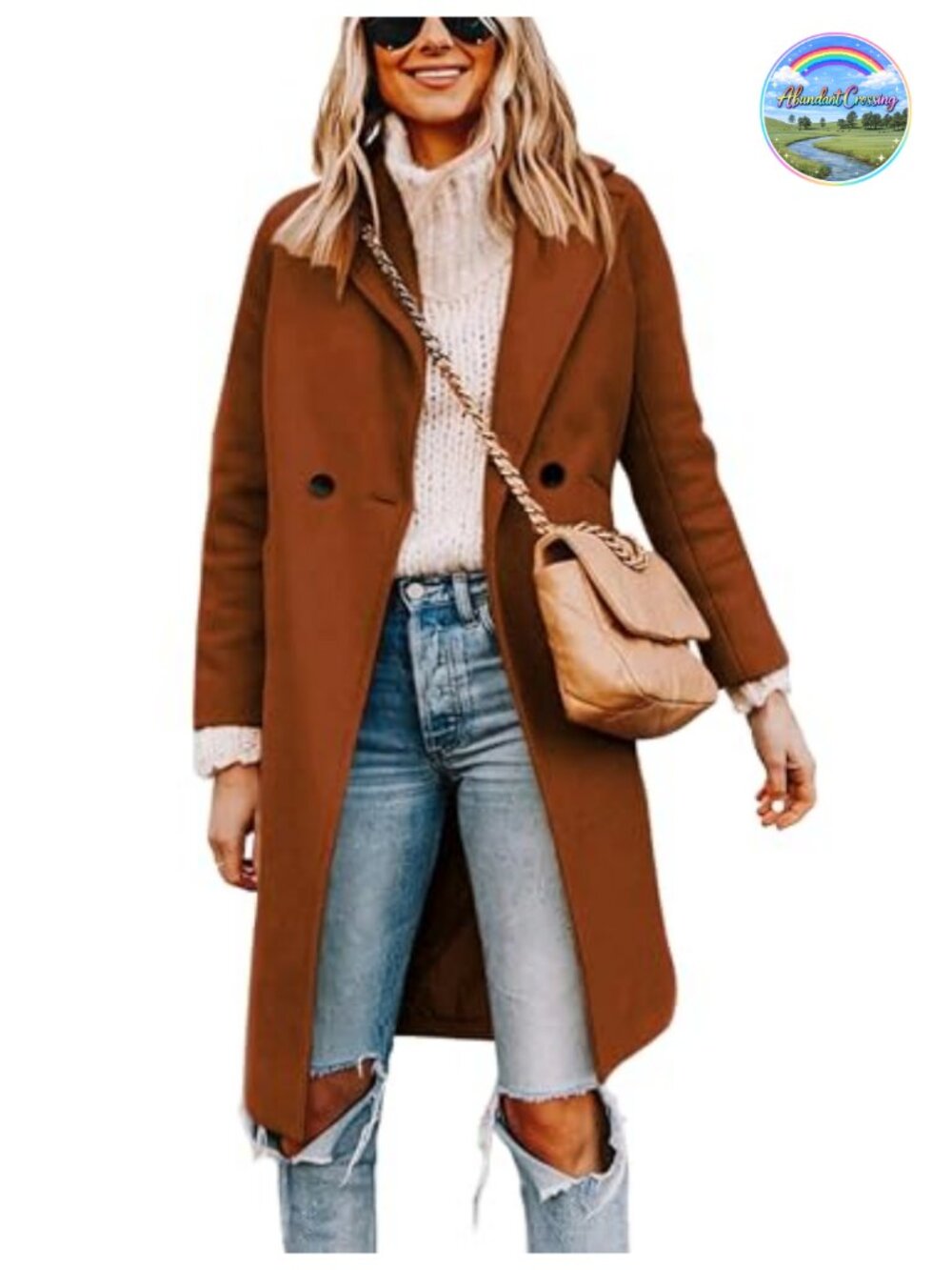 Wool Blend Pea Coat Long Trench Jacket Notched Lapel Knee Length
